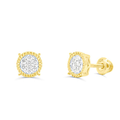 Round Shape Diamond Cluster Stud Earring (0.25CT) in 10K Gold (Yellow or White)