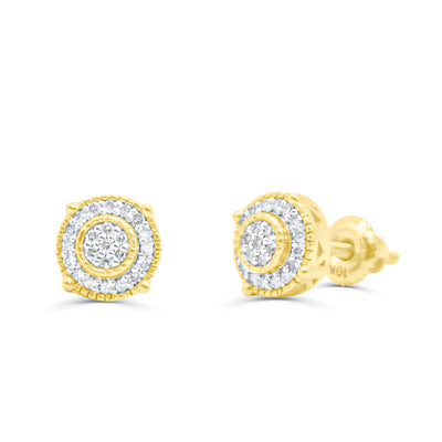 Square Shape Rounded Center Diamond Cluster Stud Earring (0.25CT) in 10K Gold (Yellow or White)