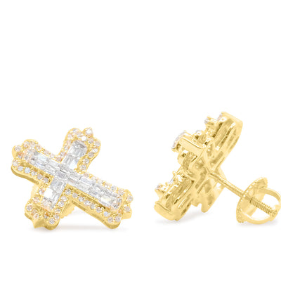 Cross Shape Illusion Diamond Cluster Stud Earring (0.53CT) in 10K Gold (Yellow or White)