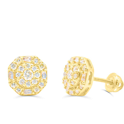 Round Shape Stylish Illusion Diamond Cluster Stud Earring (0.50CT) in 10K Gold (Yellow or White)
