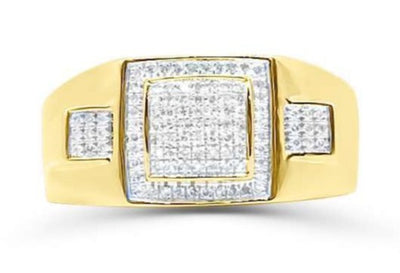 Square Shape Diamond Cluster Men's Pinky Ring (0.20CT) in 10K Gold - Size 7 to 12