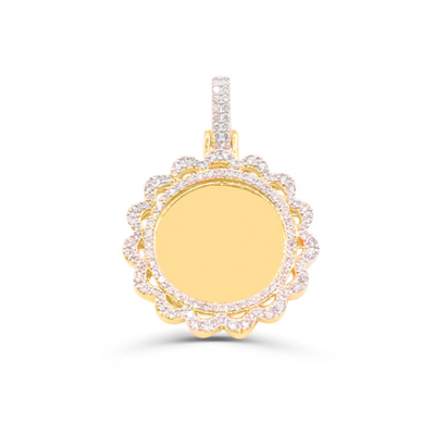 Round Shape Wavy Border Custom Memory Diamond Pendant (1.02CT) in 10K Gold