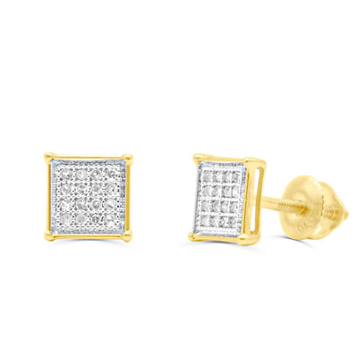 Square Shape Diamond Cluster Stud Earring (0.16CT) in 10K Gold (Yellow or White)