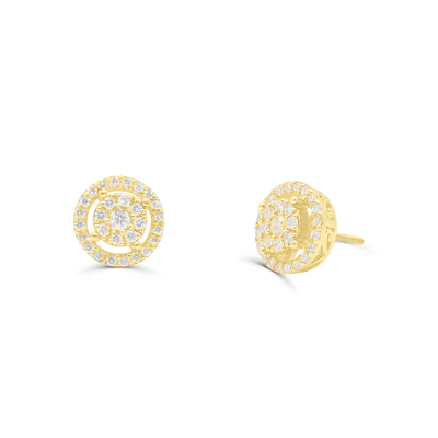 Round Shape Diamond Cluster Stud Earring (1.00CT) in 10K Gold (Yellow or White)