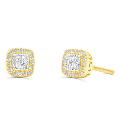 Square Shape Diamond Cluster Stud Earring (0.15CT) in 10K Gold (Yellow or White)