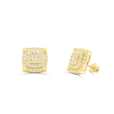 Square Shape Stylish Diamond Cluster Stud Earring (0.50CT) in 10K Gold (Yellow or White)