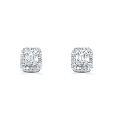 Square Cubic Shape Diamond Cluster Stud Earring (1.00CT) in 10K Gold (Yellow or White)