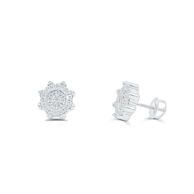 Round Shape Flower Style Diamond Cluster Stud Earring (1.00CT) in 10K Gold (Yellow or White)