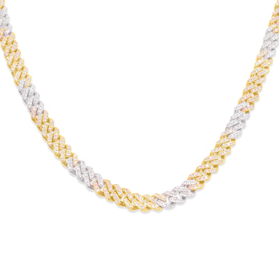 Prong Diamond Cuban Link Chain (2.19CT) in 10K Two Tone Gold - (20 Inches)