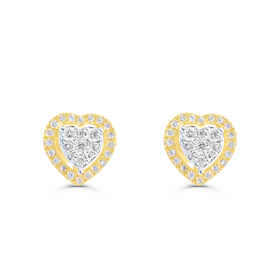 Heart Shape Stylish Diamond Cluster Stud Earring (0.25CT) in 10K Gold (Yellow or White)