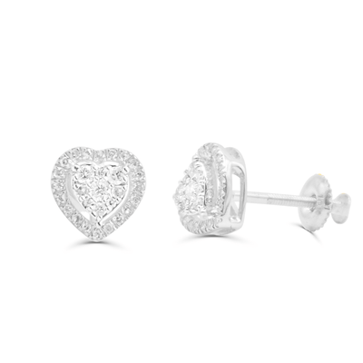 Heart Shape Stylish Diamond Cluster Stud Earring (0.25CT) in 10K Gold (Yellow or White)
