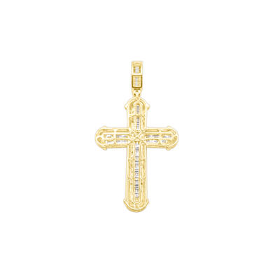 Round Edge Cross Shape Baguette Diamond Pendant (1.25CT) in 10K Two Tone Gold