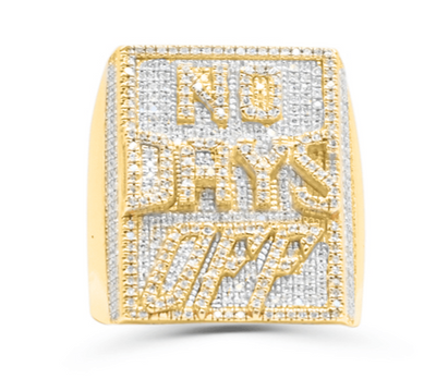 NO DAYS OFF Letter Diamond Cluster Men's Pinky Ring (0.82CT) in 10K Gold - Size 7 to 12