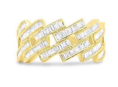 Half Eternity Cuban Baguette Diamond Cluster Men's Band Ring (1.00CT) in 10K Gold - Size 7 to 12