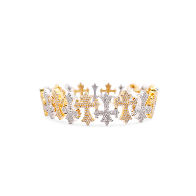 Two Tone Cross Shape Diamond Bracelet (4.00CT) in 10K Gold - 8.5mm