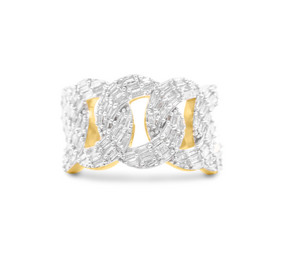 Eternity Cuban Link Baguette Diamond Men's Band Ring (2.90CT) in 10K Gold - Size 7 to 12