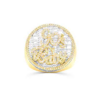 90's Baby Letter Baguette Diamond Cluster Men's Pinky Ring (2.03CT) in 10K Gold - Size 7 to 12