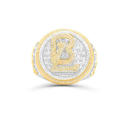 BL Letter Baguette Diamond Cluster Men's Pinky Ring (2.60CT) in 10K Gold - Size 7 to 12