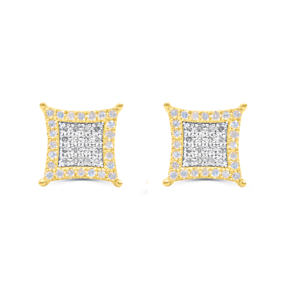 Square Shape Diamond Cluster Stud Earring (0.25CT) in 10K Gold (Yellow or White)