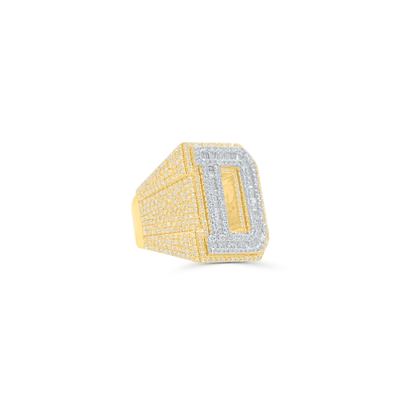 D Letter Baguette Diamond Cluster Men's Pinky Ring (3.70CT) in 10K Gold - Size 7 to 12