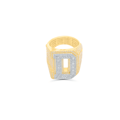 D Letter Baguette Diamond Cluster Men's Pinky Ring (3.70CT) in 10K Gold - Size 7 to 12