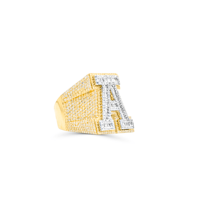 A Letter Baguette Diamond Cluster Men's Pinky Ring (3.75CT) in 10K Gold - Size 7 to 12
