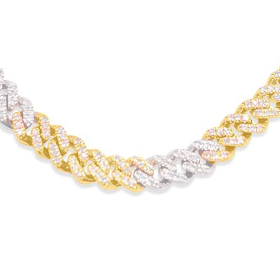 Prong Diamond Cuban Link Chain (2.19CT) in 10K Two Tone Gold - (20 Inches)