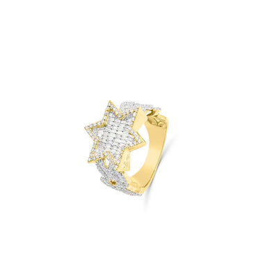Half Eternity Star & Cuban Baguette Diamond Cluster Men's Band Ring ( 1.60CT) in 10K Gold - Size 7 to 12