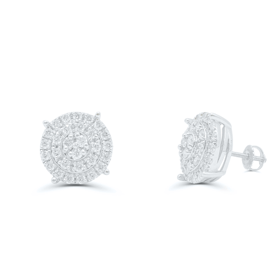 Round Shape Stylish Diamond Cluster Stud Earring (2.00CT) in 10K Gold (Yellow or White)