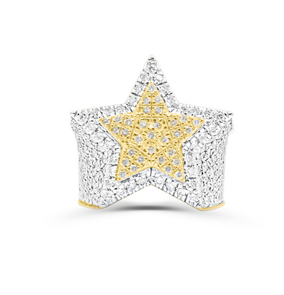 Star Shape Diamond Cluster Men's Pinky Ring (3.30CT) in 10K Gold - Size 7 to 12