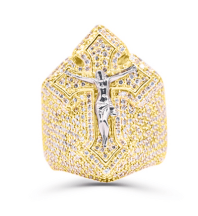 Crucifix Diamond Cluster Men's Ring (5.50CT) in 10K Gold - Size 7 to 12