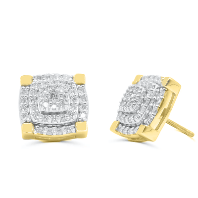 Square Shape Diamond Cluster Stud Earring (1.00CT) in 10K Gold (Yellow or White)