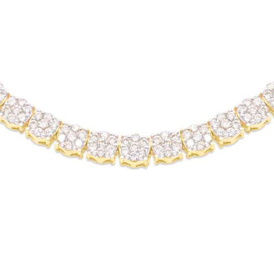 Flower Shape Diamond Tennis Chain (12.50CT) in 10K Yellow Gold - (20 Inches)