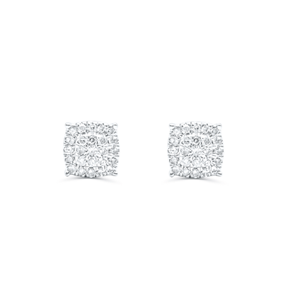 Square Shape Diamond Cluster Stud Earring (0.15CT) in 10K Gold (Yellow or White)