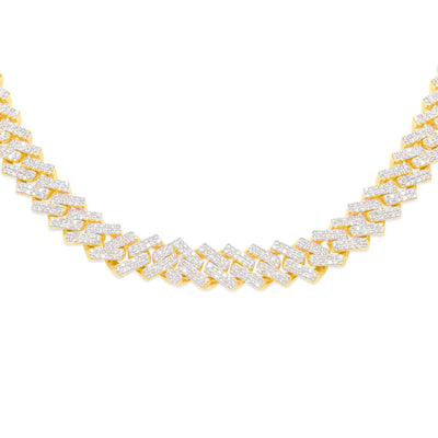 Prong Diamond Miami Cuban Link Chain (27.50CT) in 10K Yellow Gold - 14mm (22 Inches)