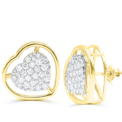 Heart Shape Diamond Cluster Stud Earring (1.75CT) in 10K Gold (Yellow or White)