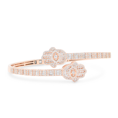 Hamsa Style Baguette Diamond Bangle (1.78CT) in 10K Gold - 4mm