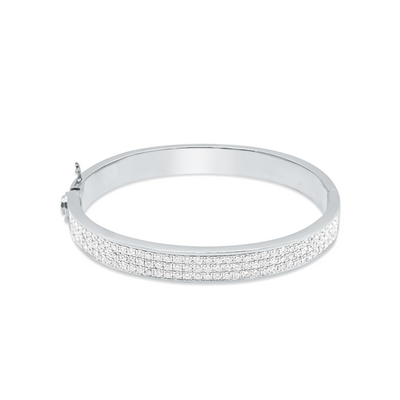 Iced Out Diamond Bangle in 14K White Gold - 8.5mm