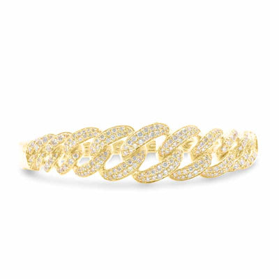 Cuban Link Diamond Bangle (4.00CT) in 10K Yellow Gold - 15mm