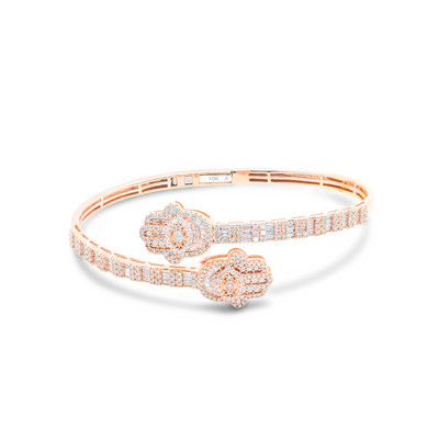 Hamsa Style Baguette Diamond Bangle (1.78CT) in 10K Gold - 4mm