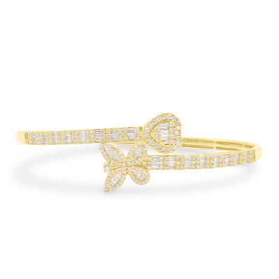 Butterfly Style Heart Shaped 10K Gold Baguette Diamond Bracelet (1.50CT) in 10K Gold - 4mm