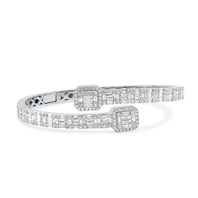 Square Shape Baguette Diamond Bangle (2CT) in 14K White Gold - 5mm