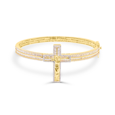 Cross Shape Baguette Diamond Bangle (2.05CT) in 10K Gold - 5.5mm