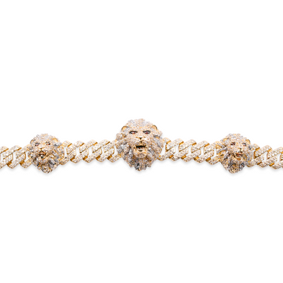 Lion Face Cuban Link Diamond Bracelet (4.20CTW) in 10K Gold - 8.5mm