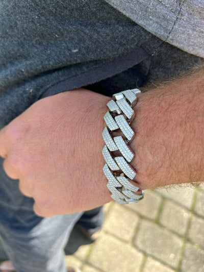 Iced Out Cuban Link Diamond Bracelet in 10K White Gold - 18mm