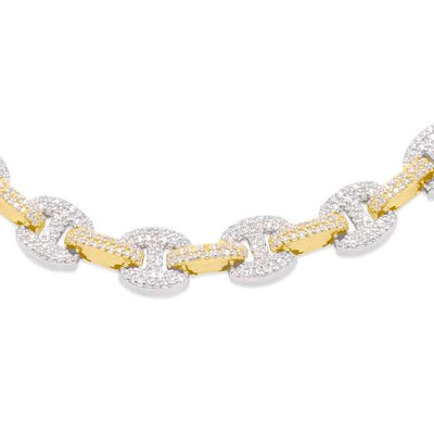 Iced Out Diamond Mariner Chain (5.81CT) in 10K Yellow & White Gold - 7mm (20 Inches)