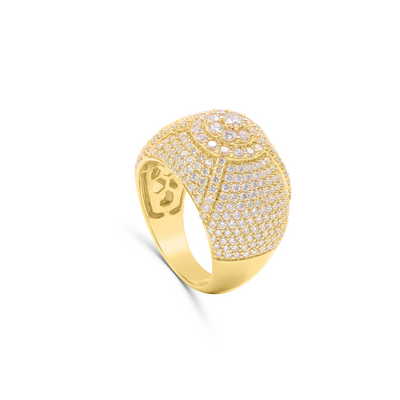 Round Shape Diamond Cluster Men's Pinky Ring in 14K Gold - Size 7 to 12