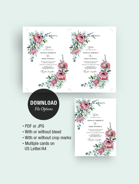 PRO1 2 Protea Wedding Invitation Set - 3 Eggs Design