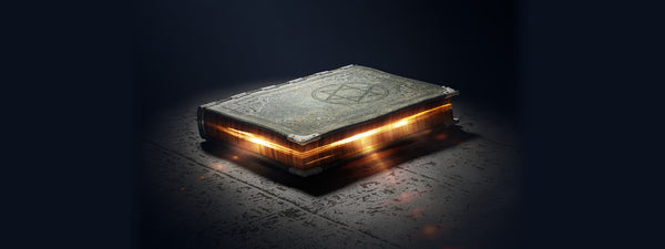Magical book with esoteric runes on the cover