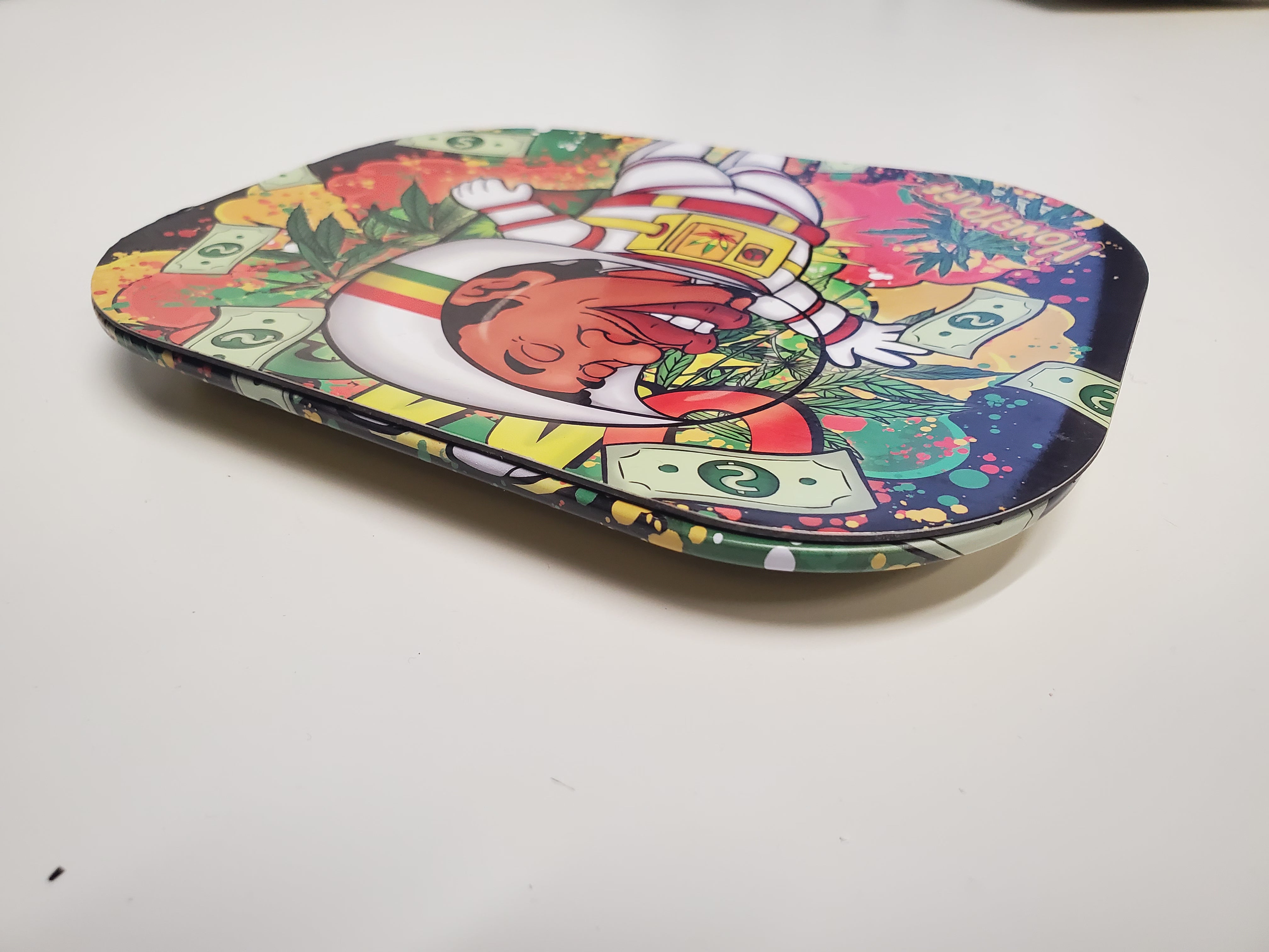Rolling Tray Set of 3, Metal Rolling Tray with PVC Soft Magnetic Lid cover - 7. 09 x 5.5, Ashtray - 5.8" (Art Design
